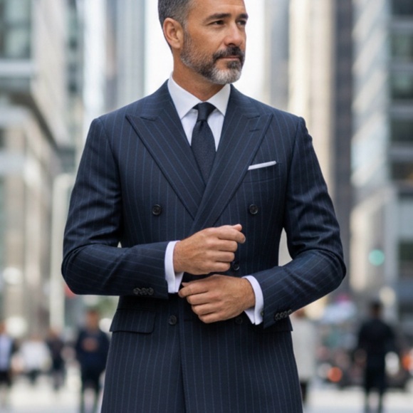 Dior Men's 44LPinstripe Double-Breasted Suit Blue Dior44-L-N1